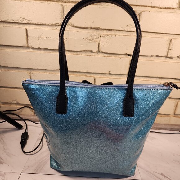 Like New Kate Spade Mavis Street Jeralyn Lakesedge Blue Glitter Tote Bag Purse - Picture 3 of 12